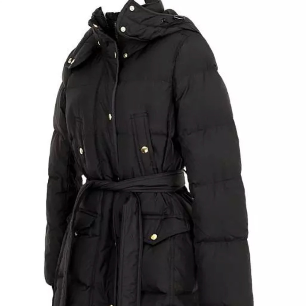 J Crew Long Belted Puffer Parka Coat Black NEW - Picture 5 of 8